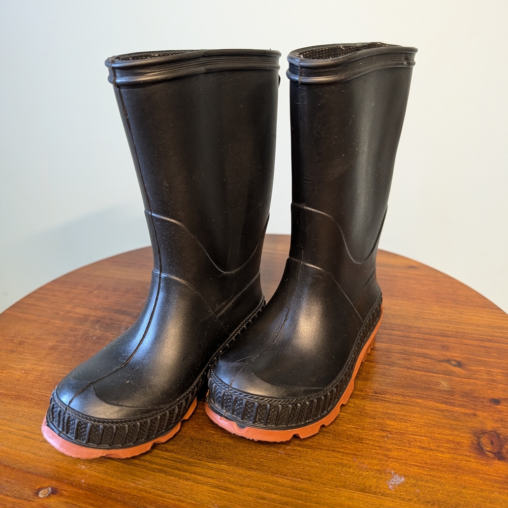 Children's Black Rain Boots with Red Soles